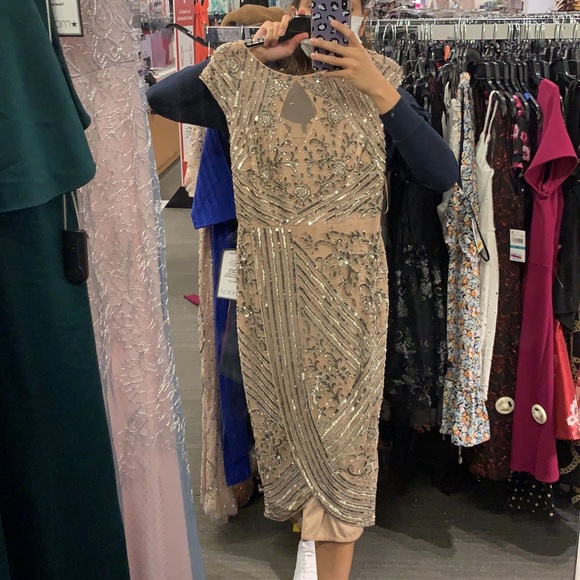 green emerald velvet dress Aidan Mattox- Sleeveless Lace Fit & Flare Dress in Twilight